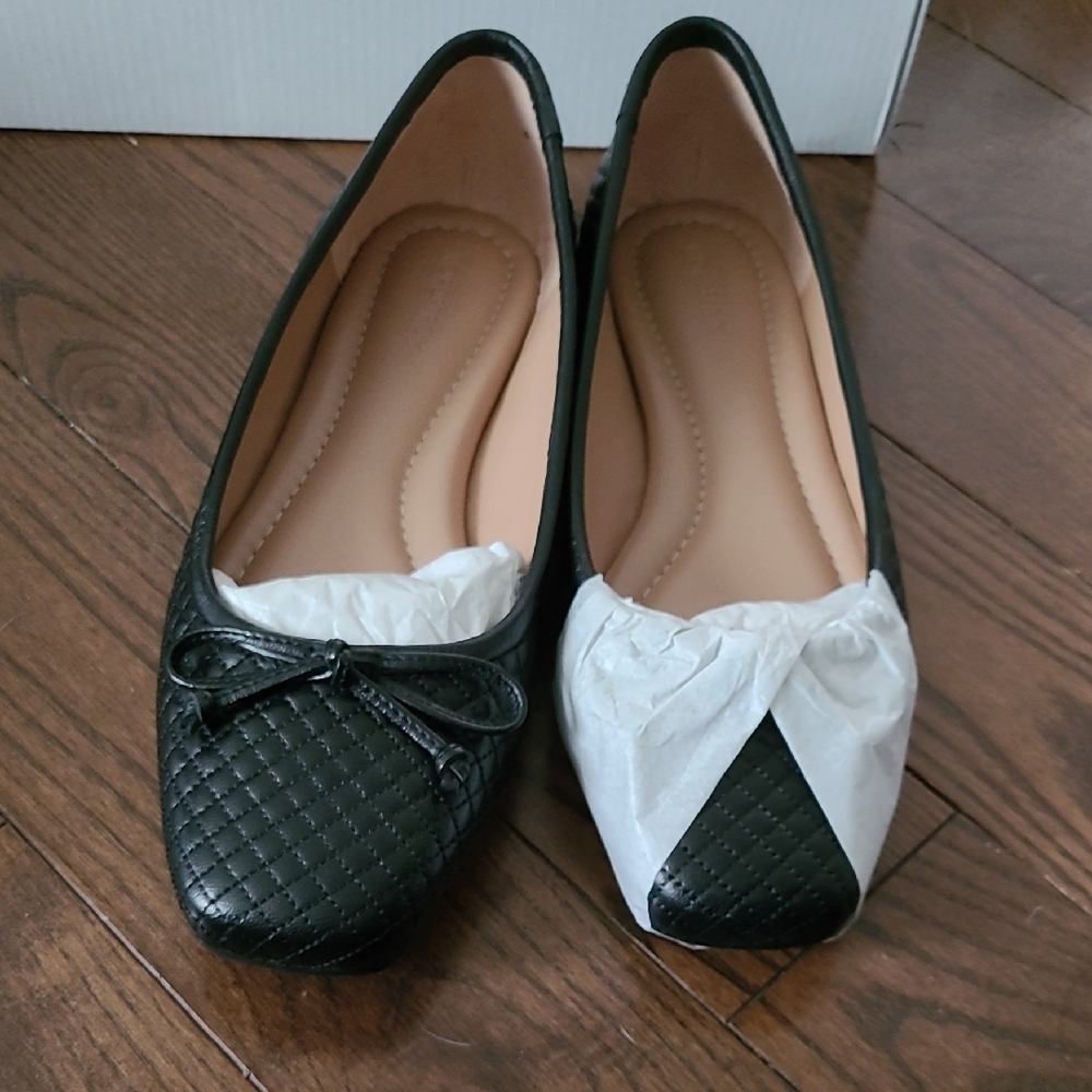New Nordstrom Elegant Black Quilted Women's ballerine Leather Flats size 9
